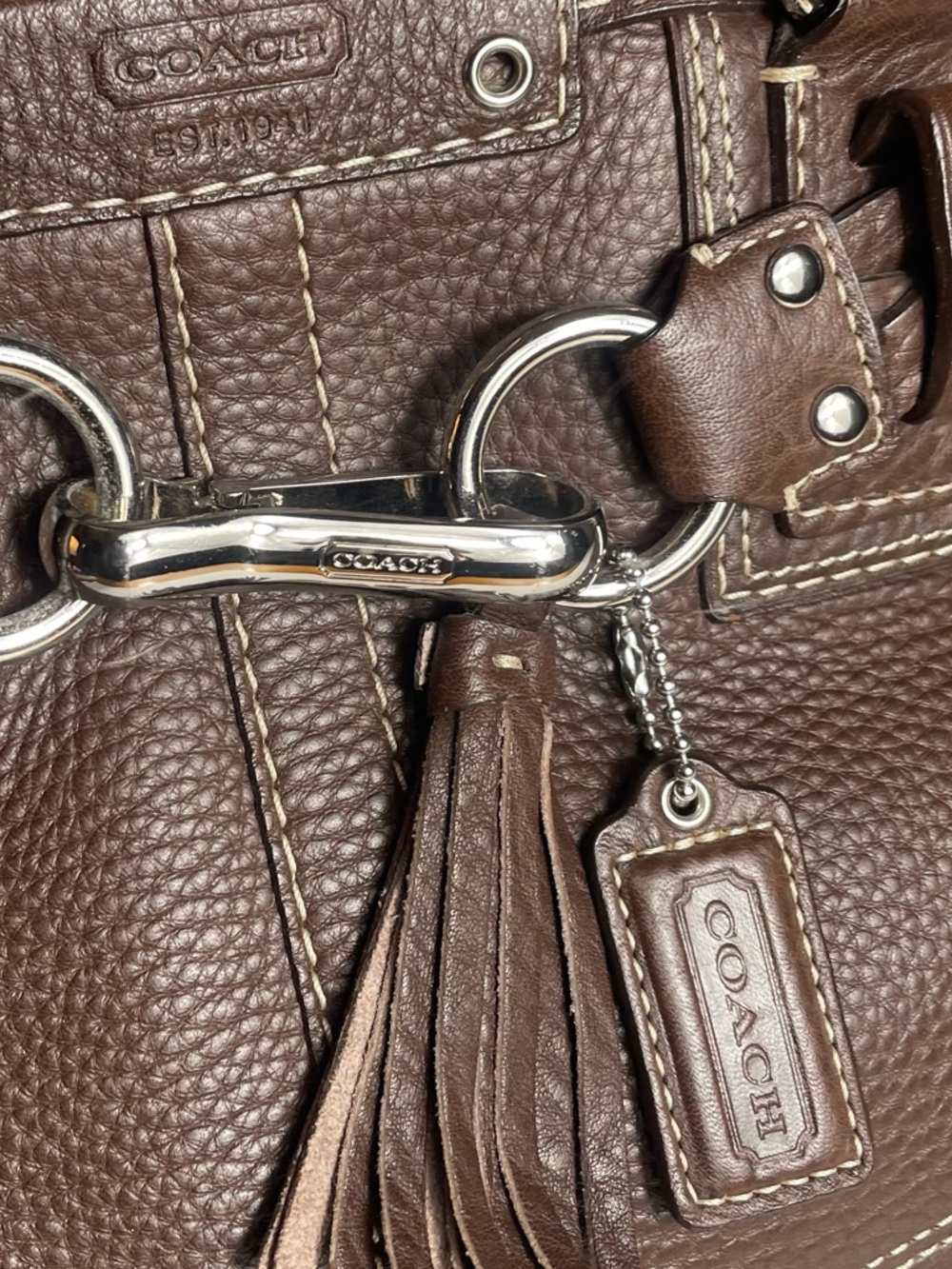 Coach Hampton Brown Pebbled Leather Shoulder Braided Satchel. - Picture 2 of 13